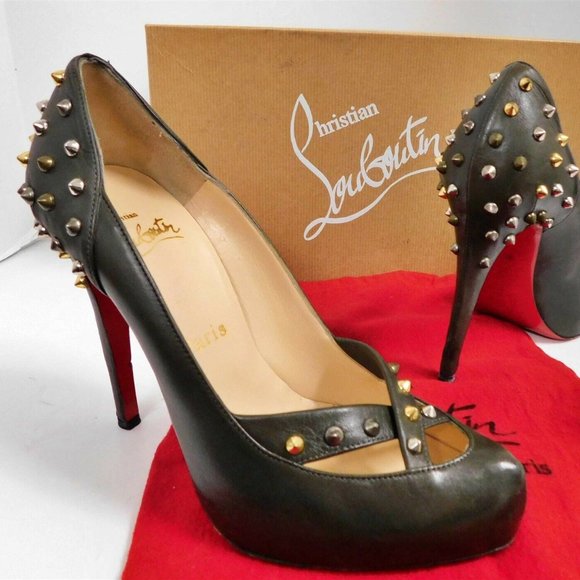 Christian Louboutin Hercule 120‎ Green Leather Studded Stiletto Pumps 38 - Picture 1 of 7
